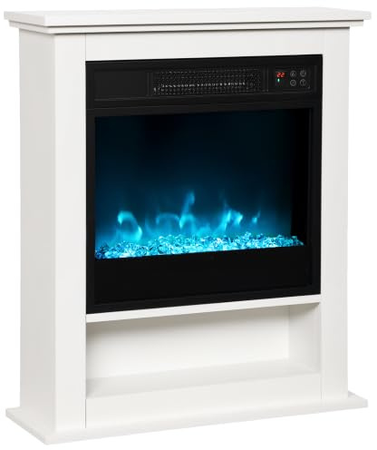 HOMCOM Elektrokamin Standkamin mit Heizung, Flammeneffekt, 1800W Weiß | 9 Flammenfarben und 5 Helligkeitsstufen, Elektrischer Kamin mit Reagl, Fernbedienung, Timer, Thermostat
