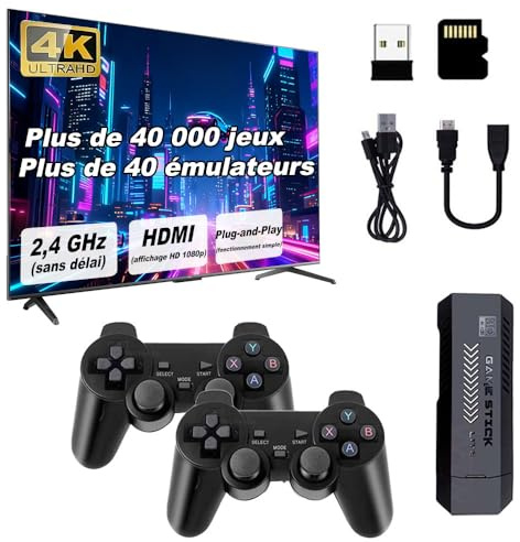 X2 Plus Console de Jeu rétro – 2 manettes sans Fil 2,4 GHz, 128 Go, Plus de 40 000 Jeux Classiques, Sortie HDMI 4K, système EmuELEC 4.3 pour Enfants et Adultes
