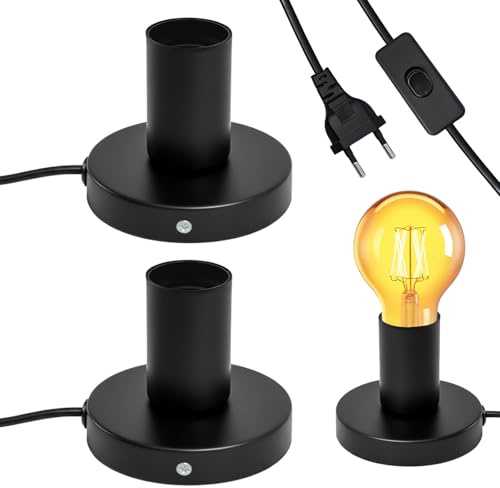 Golgner 2 Stück Schreibtischlampe Lampenfassung E27, Vintage Tischleuchte mit Kabelschalter, Lampenfassung E27 mit 1,8m Netzkabel, für Schlafzimmer, Wohnzimmer, Büro EU-Stecker, Schwarz