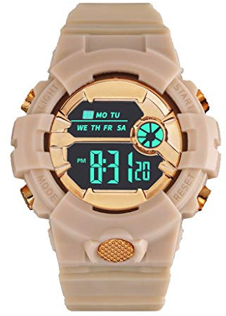 Pojke mode herrklocka LCD sport handledsstoppur gummi digitalt datum herrklocka K8p231l6, Kaffe, En storlek