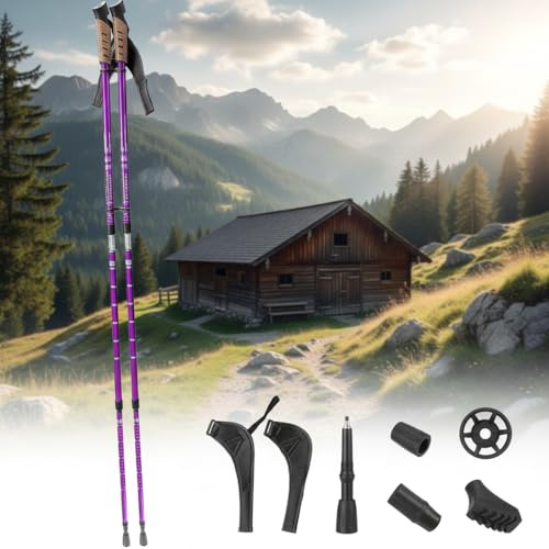Mucola Nordic Walking Stöcke Wanderstöcke Teleskop 65–135 cm Aluminium | 2er Set mit Antishock-Dämpfung, Wolframstahlspitze, inkl. 12 Aufsätzen, höhenverstellbar, für Trekking und Fitness