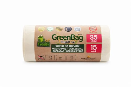 35 Litre Organic Bin Liners, Compostable Biowaste Bags, Compostable Bin Bags, Pack of 15 Organic Waste Bags for Organic Bin, Residual Rubbish Bin (35 Litres, 15 Pieces)