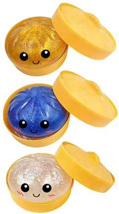 3 Stück Dumpling Squishy, Anti Stress Spielzeug mit Glitzer, Taba Squishy, Soft Fidget Toys für Kinder und Erwachsene, Lustige Mitgebsel Kindergeburtstag Gastgeschenke, Squishies im Dämpfer (C)
