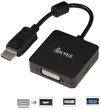 UKYEE DisplayPort to HDMI VGA DVI Adapter, 3-in-1 Converter, 1080P@60Hz, Male to Female, Black
