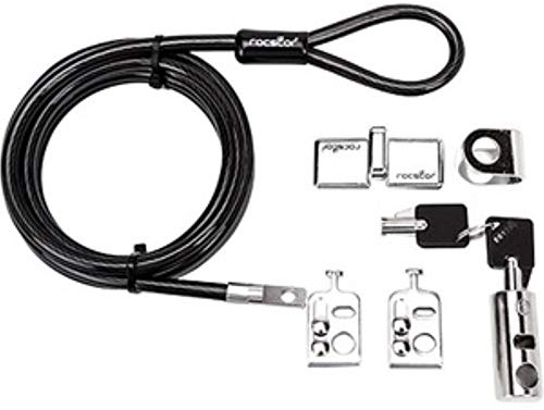 Rocstor Y10C181-B1 Rocbolt Desktop and Peripherals Security Locking Kit with 8’ Cable and Key Lock - Galvanized Steel, Nickel, Zinc Alloy - 8 ft. (2.5m) - for Notebook, Desktop Computer, Black