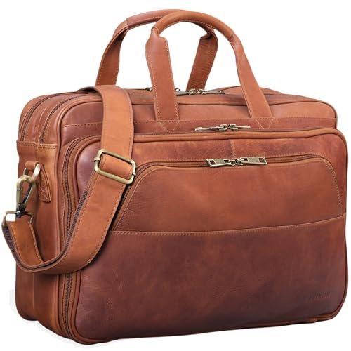 STILORD Artemis Vintage Lehrertasche Leder Aktentasche Herren Damen Businesstasche groß für Zwei Aktenordner 15,6 Laptoptasche Echtleder Farbe:Cognac - braun