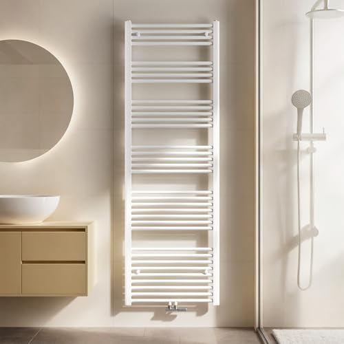 EMKE Handtuchheizkörper Gerade 1800x600 mm - Badheizkörper mit Mittelanschluss, Effizienter Handtuchwärmer Handtuchtrockner Heizkörper für Bad, Weiß, 860W