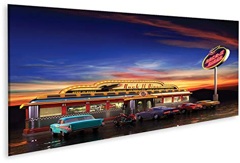 Bild Bilder auf Leinwand Retro American Diner in der Abenddämmerung Wandbild Poster Leinwandbild QYW