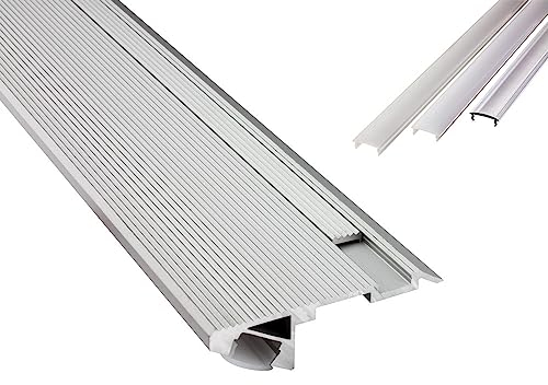B-WARE - T-STA 30° LED Alu Treppenprofil Treppenwinkel Profil Stufen silber + Abdeckung 1m opal