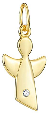Materia Engel Anhänger Gold mit Kette - 925 Silber Kinder Schmuck vergoldet mit Zirkonia - Geschenk Taufe Geburtstag