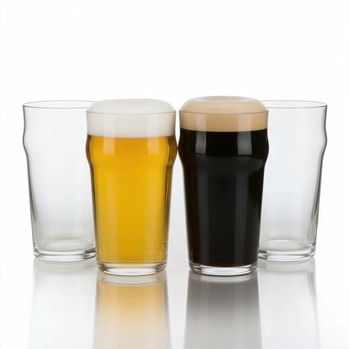 Burns Glass Nonic Pint Glasses Set of 4 – 20 oz British Imperial Pub Glass, Lead-Free Craft Beer Glasses, Stackable Dishwasher Safe Tumblers for IPA Ale Lager Stout