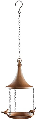 Kobolo Vogeltränke Vogelbad Futterstation zum aufhängen - Metall Rostbraun - 16x32/62 cm