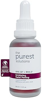 The Purest Solutions Exfolierendes Gesichtspeeling (AHA 10% + BHA 2%) - Erneuern und verjüngen Sie Ihre Haut mit tasmanischem Pfefferextrakt und Hyaluronsäure - Vegan | Grausamkeitsfrei (30 ml)