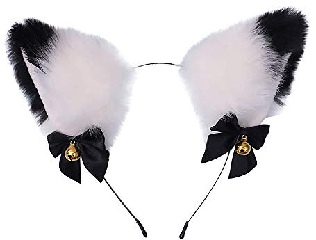 Doeheah Katzenohren Haarreif Fuchsohren Stirnband Haarnadel niedlich Haarschmuck Halloween Kostüm Anime Lolita Cosplay Weiß + Schwarz