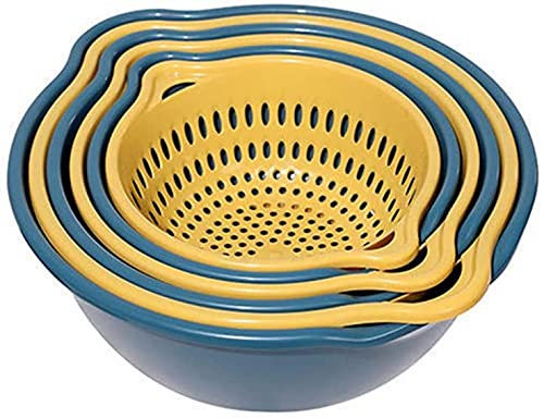 Set di 6 scodelle in plastica multifunzione 2 in 1, per frutta e verdura, scolapasta da cucina, vassoio per frutta, lavello e filtro, cestino per frutta e verdura, colore: blu