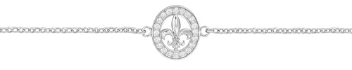 TALISMAN JEWELLERY Bracelet ovale en argent 925 avec zircons blancs - Fleur de lys (15 cm + 4 cm d'extension), Argent sterling 925
