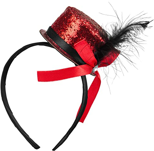 BALINCO PARTYHUT, fermagli per capelli anni '20, cappello a cilindro da donna e da uomo, top glitterato, capodanno, carnevale, costume, accessori per feste, oro, rosso, nero, argento (rosso)