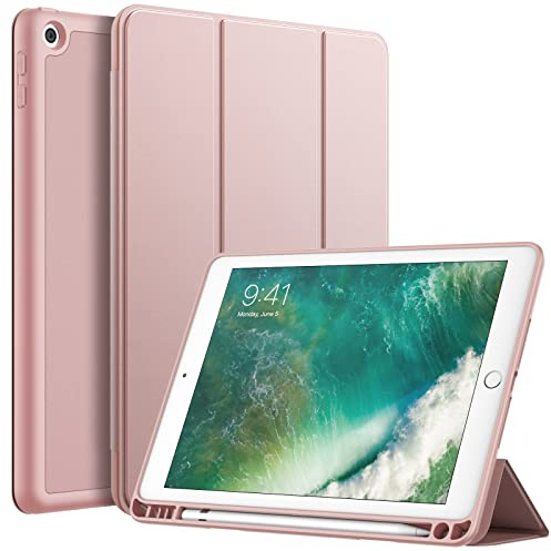 JETech Custodia per iPad 9,7 Pollici (6a/5a Generazione, 2018/2017) con Portapenne, Cover Tablet Sottile con Retro in Morbido TPU con Auto Svegliati/Sonno (Oro Rosa)