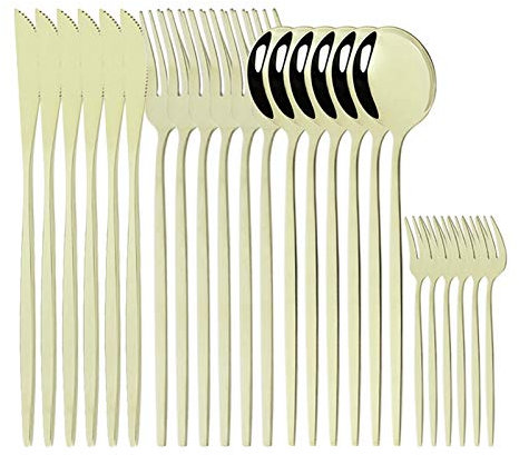 24 stücke Black Gold Geschirr Set Edelstahl Besteck Messer Gabel Löffel Besteck Set Geschirr Besteck Set essgeschirr (Color : Champagne)