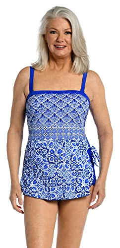 Maxine of Hollywood Dam Bandeau Sarong One Piece baddräkt, Kobolt//grekiskt kakel, 42