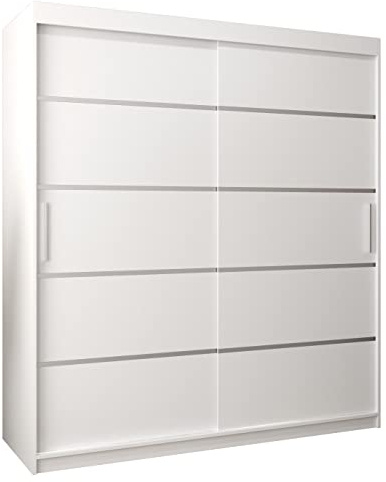 ABIKSMEBLE Armoire à Portes Coulissantes - Penderie Verona 1 - Meuble Porte Coulissante - Dimensions: Largeur 180cm, Hauteur 200cm, Profondeur 62 cm - Blanc Mat