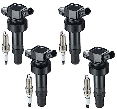 BDFHYK Ignition Coil Pack UF652 and Iridium Spark Plug 93815 Compatible with Hyundai Accent 2012-2020 Hyundai Veloster 2013 Kia Soul Kia Rio Kia Coil Pack Coil for Hyundai 1.6L L4 5C1860 Set of 4