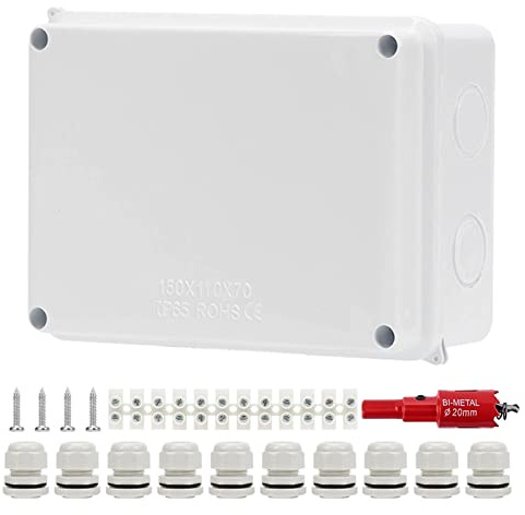 Boîte de Dérivation Etanche exterieur en saillie: IP65 Boitier étanche en saillie, Boîte de de derivation extérieure,15 x 11 x 7 cm Boîte de jonction Pour pièces humides Diamètre du câble: 6-12 mm