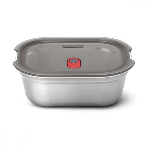 BLACK + BLUM - Boîte Repas Rectangulaire Hermétique - Inox Compatible Micro-Onde, Lave-Vaisselle, Four et Congélateur - Couvercle Sécurisé - 1200ml - Gris/Rouge