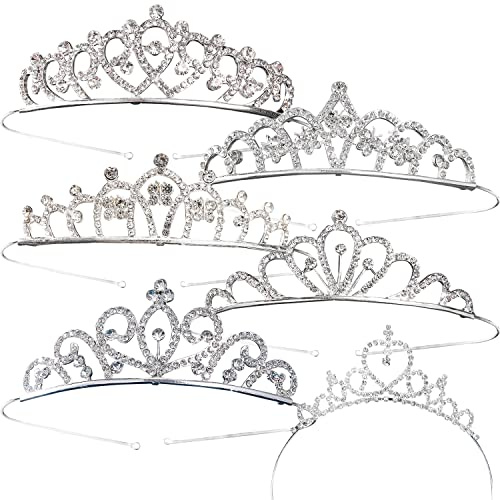 6 pcs Couronne Bandeaux, Princesse Cristal Accessoires De Cheveux, Strass Couronne Accessoires De Cheveux pour Mariage, Bal, Concours De Beauté, Stage Dress Up Dames (Couleur Argent)