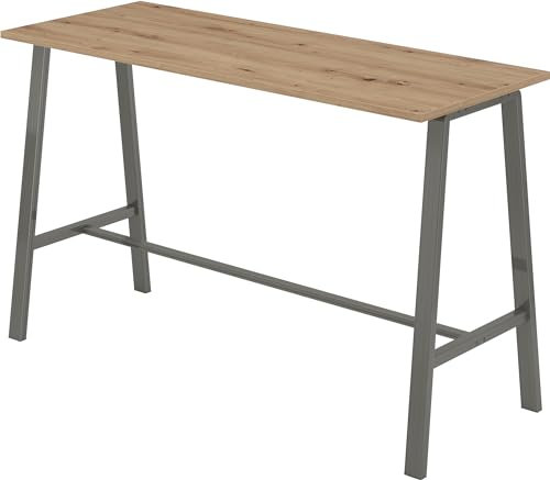 bümö Meetingpoint Industrial Look, Bistrotisch eckig 175 x 68 cm, Stehtisch Holz-Platte, Bartisch Asteiche, Gestell aus Metall Natur, Buffettisch, Partytisch, Thekentisch, Hochtisch, Barmöbel
