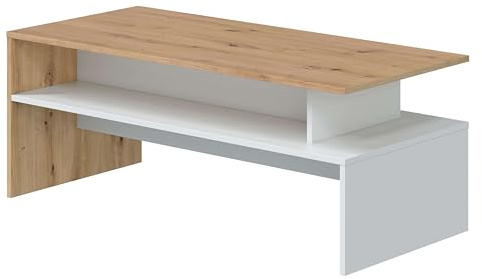 Habitdesign – Mesa de Centro para Salón, Mesa de Café Moderna, Color Roble Nody y Blanco Artik, 43x108x50 cm - Modelo Lyra