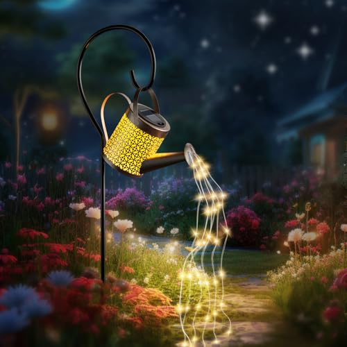 twoonto Solar Watering Can Lights, Garden Ornaments Outdoor Light | Waterproof Dual Mode Solar Lights LED Star Shower Art Light with Bracket, Decoration for Garden Patio Lawn Yard