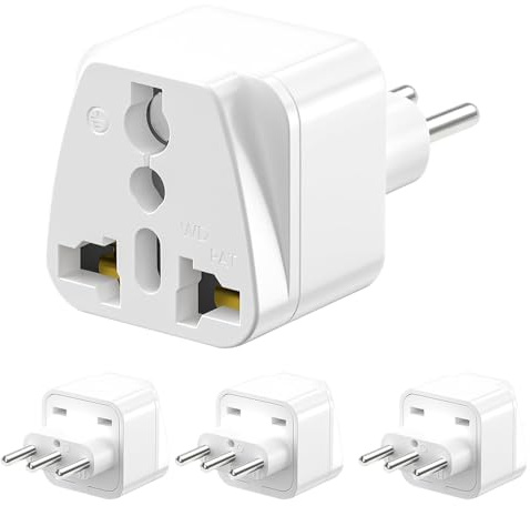 JOAASU Adattatore Universale da Viaggio a Italia, 4pcs Adattatore Presa da Mondo a Italia, Convertitore Da UK USA Cina a Spina 10A Italiana, per UK USA AUS a Spina Italiana (Bianco)