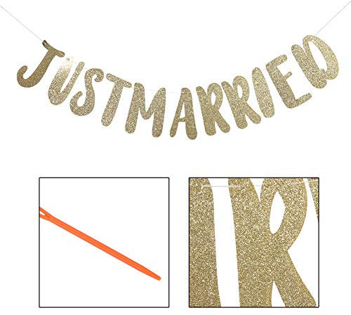 Papiervorfach JUST MARRIED für die Junggesellenabschied, Hochzeitsdeko, Hängedeko (gerade verheiratet-gold)