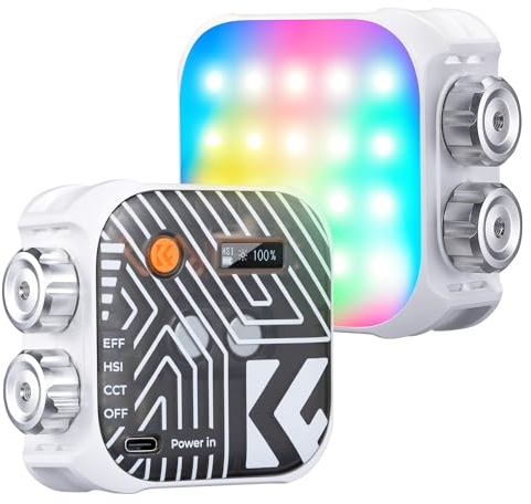 K&F CONCEPT RGB Video Light, 360° Full Color Portable Camera Light w 21 Light Effects, 2500K-9900K CRI 96+ Magnetic LED Photography Light for Vlogging Selfie Studio, White