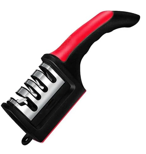 Afilador de Cuchillos 3 en 1 con Ranura para Tijeras – Reparación, Afilado y Pulido – Base Antideslizante, Mango Ergonómico, Cuchillas de Tungsteno – Cabezal Extraíble
