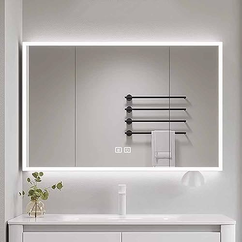 Upplyst spegelskåp med LED-belysning, spegelskåp mot imma med smart touchknapp, väggmonterat medicinskåp för badrum, vattentätt, 100 x 70 x 13 cm (färg A, storlek