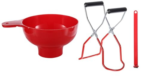 sourcing map El kit de herramientas de enlatado incluye 1 embudo de enlatado de boca ancha, 1 elevador de tarros de conservas y 1 pinza de conservas (rojo)