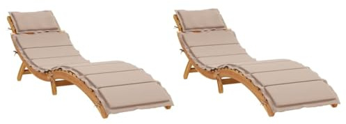 vidaXL Sonnenliegen mit Auflagen 2 STK. Taupe Massivholz Akazie