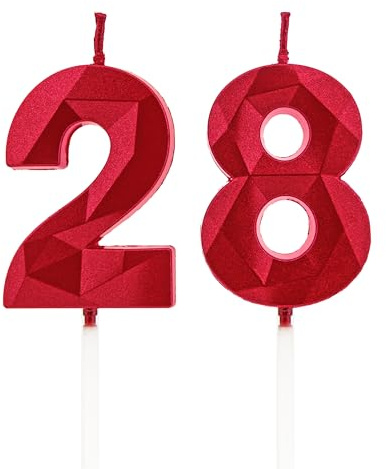 DTXLX Vela Número 28 Rojo Cumpleaños Fiesta | Vela numérica para tarta de cumpleaños. Ideal para fiestas aniversarios bodas y celebraciones especiales.