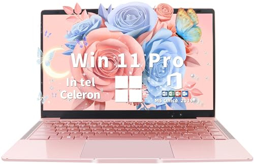 Svikou Laptop Win 11 Pro de 14 pulgadas, color oro rosa (preinstalado), procesador Quad-Core J4105, pantalla IPS FHD, 6 GB de RAM 512 GB SSD, portátil ultraligero para viajes, clases en línea, trabajo