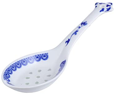 Mikinona Cuchara para Sopa Estilo Chino de Cerámica Azul y Grande, Mango Largo, Utensilio para Servir y Condimentar en Cocina y Comedor,