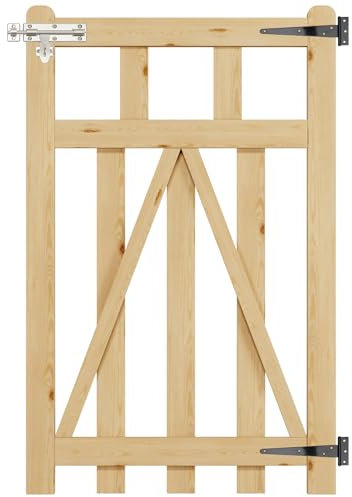 INMOZATA Garden Gate Wooden Pedestrian Gate with Gate Lock and Hinge, 2.5ft Wide x 4ft High (76cm Wide*120cm High)