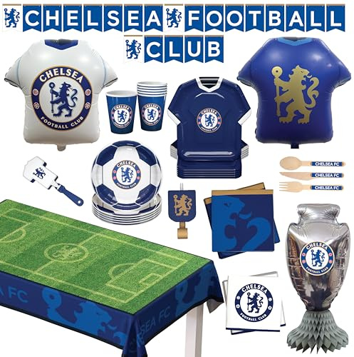 Chelsea Football Club Official Licensed 77-Piece Party Supplies Kit for 6 Guests, Perfect for Birthday & Matchday Celebrations