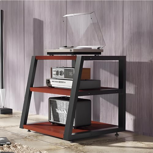YQMHEZ 2/3/4-stufiges HiFi Rack, offener Audio Rack HiFi Regal, CD-Medienständer, Phonoschrank-Stereoschrank, bodenstehendes Aufbewahrungsregal for Zuhause/Büro/Theater(Teak,23.6x20.4x23.6)