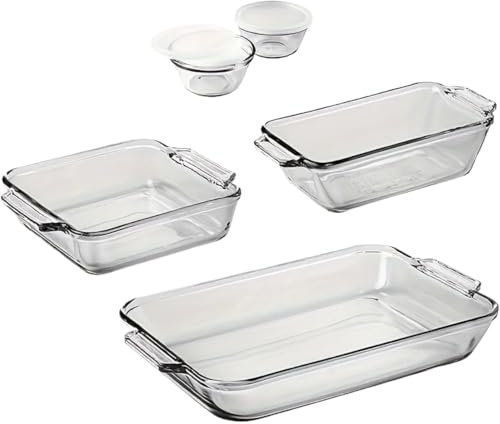 Oven Baking Pan Glass Baking Dish Set, 7 Piece Glass Bakeware Set for Baking/Cooking
