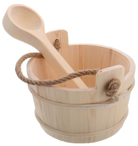 Cabilock Set di Accessori per Sauna A Vapore Personale Secchio per Sauna in Legno Mestolo per Vasca da Bagno per Pediluvio E Relax in Spa