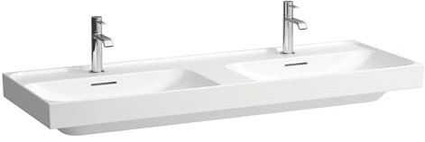 LAUFEN Meda Doppelwaschtisch, unterbaufähig, 1300x460mm, 1 Hahnloch je Becken, mit Überlauf, H8141124001041, Farbe: Weiß