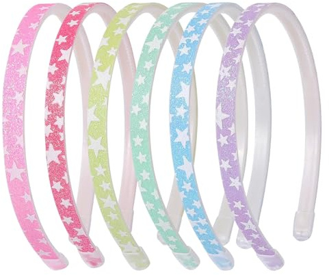 Nenjindz Glitzer-Haarreif Glitzernde Stern Stirnband,6 Stück Niedliche Rutschfeste Dicke Kunststoff-Haarbänder mit Zähnen,Glitzernd Haar-Accessoire Pailletten Haarreifen für Kinder kleine Mädchen