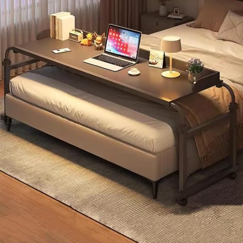 RCJCQSR Betttisch, verstellbar, 115–210 cm, Schreibtisch mit Rollen, Laptop-Wagen, Betttische höhenverstellbar von 65–95 cm, Stehpult für Doppelbett, Doppelbett, Queen-Size-Bett, King-Size-Bett